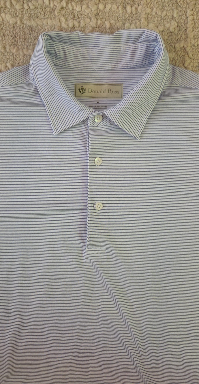 Donald Ross Light Blue Striped Golf Polo, XL